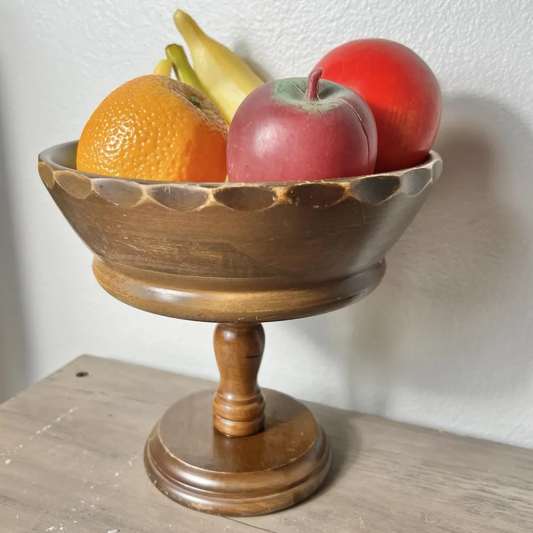 Vtg Pedestal Compote Bowl Wood Base Resin Scalloped Rim Fruit Stand (stand Only) - Etsy | Etsy (US)
