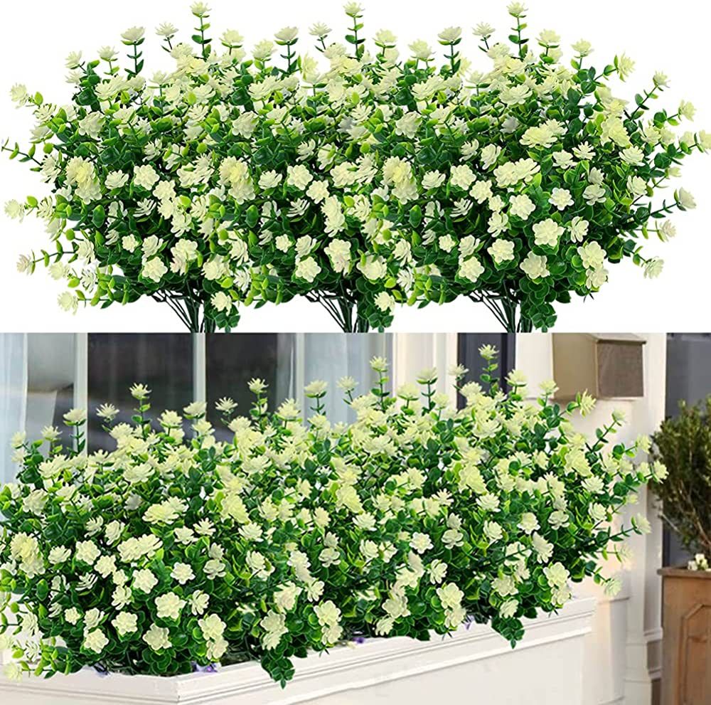 6 Bundles Outdoor Artificial Flowers UV Resistant Fake Boxwood Plants, Faux Plastic for Indoor Ou... | Amazon (US)