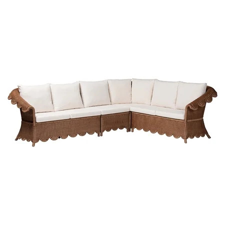 bali & pari Detta Natural Rattan 4-Piece Sectional Set - Handwoven Wicker Corner Lounge Seating with Scalloped Skirt Base and Rolled Arms, Boho Coastal Style for Sunroom or Living Room | Walmart (US)