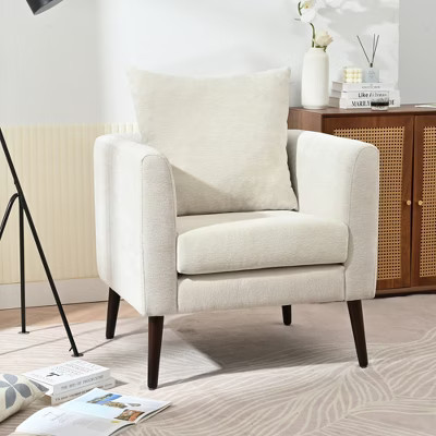 Lyngins Modern Upholstered Arm Accent Chair with Pillow,Lounge Reading Chair for Living Room,Bedroom,Apartment,Beige | Target