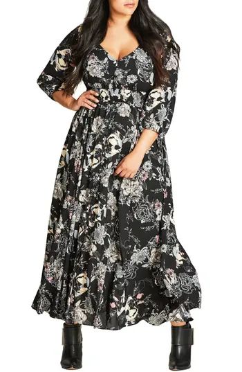 Plus Size Women's City Chic Floral Maxi Dress, Size X-Small - Black | Nordstrom