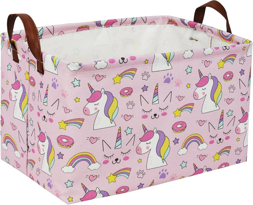 Rectangular Pink Basket,Unicorn Basket.Baskets for Kids with Handles. Kids Basket,Girls Room Deco... | Amazon (US)