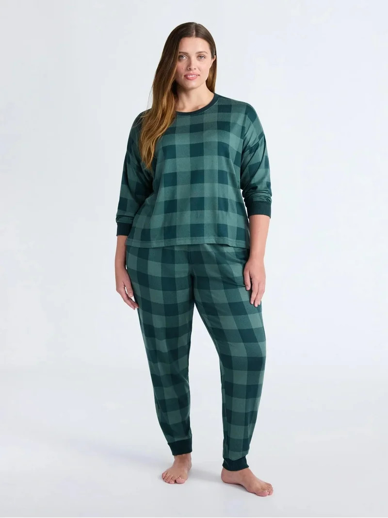 Joyspun Women's Cozy Lounge Collection Hacci Knit Long Sleeve Top and Joggers Pajama Set, Sizes X... | Walmart (US)
