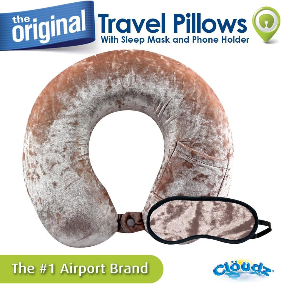 Cloudz Crushed Velvet Memory Foam Neck Pillow with Sleep Mask - Pink | Amazon (US)