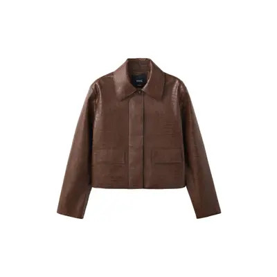 MANGO Nilo Croc Embossed Faux Leather Jacket in Khaki Green at Nordstrom, Size Large | Nordstrom