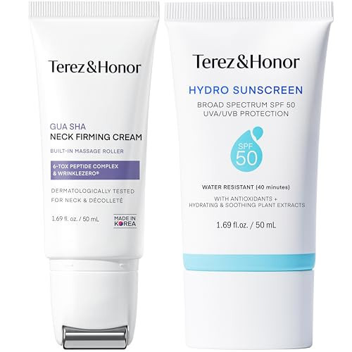 TEREZ & HONOR Gua Sha Neck Firming Cream & Sunscreen Duo: Korean Skin Care, Retinol, Collagen & Peptides - Tightening & Lifting for Neck, Face & Décolleté + Broad Spectrum SPF 50 Face Sunscreen | Amazon (US)