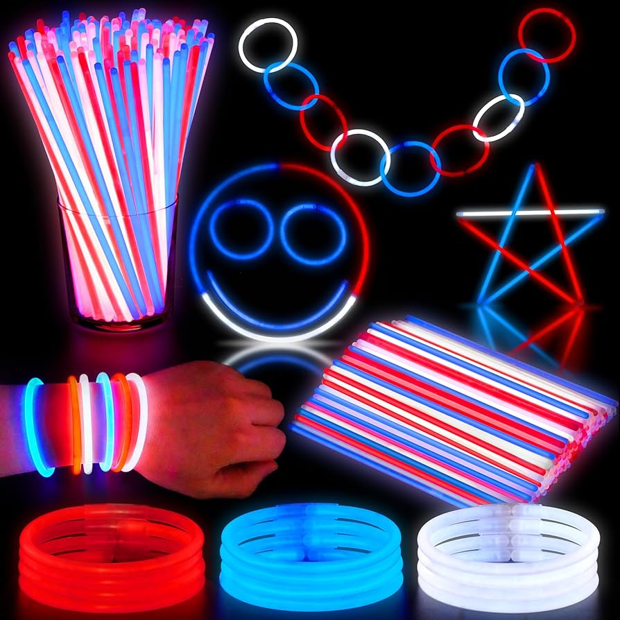 JOYIN 72 Pcs 4th of July Glow Sticks with connectors, Red White Blue Glow in the Dark Bracelets f... | Amazon (US)