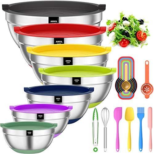 Mixing Bowls with Airtight Lids, 20 piece Stainless Steel Metal Nesting Bowls, AIKKIL Non-Slip Co... | Amazon (US)