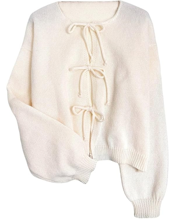 SHENHE Women's Bow Tie Front Cardigan Sweaters Oversized Fall Open Front Cute Loose Knit Tops | Amazon (US)