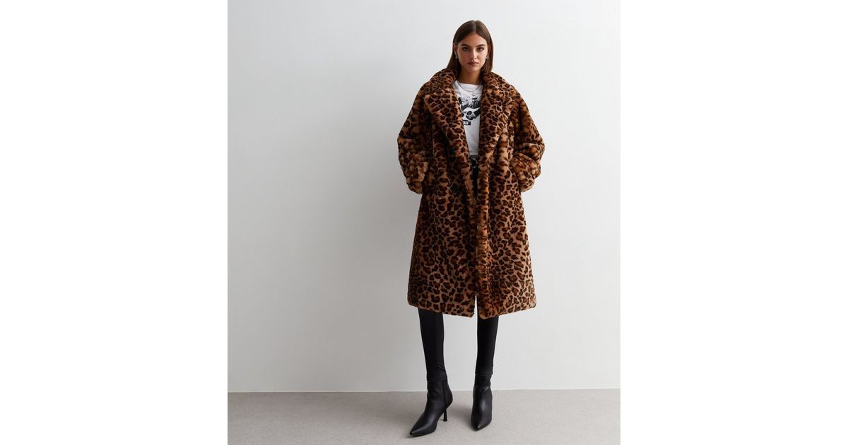 Gini London Rust Faux Fur Leopard Print Coat | New Look | New Look (UK)