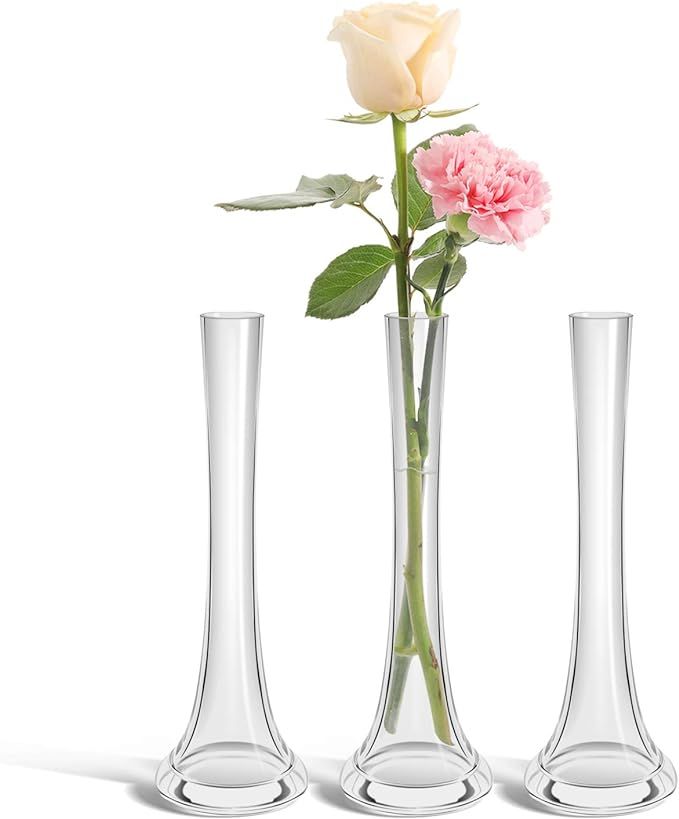 ComSaf Bud Vase for Flower Small Glass Flower Vase Set of 3, Clear Skinny Vase for Home Office D... | Amazon (US)