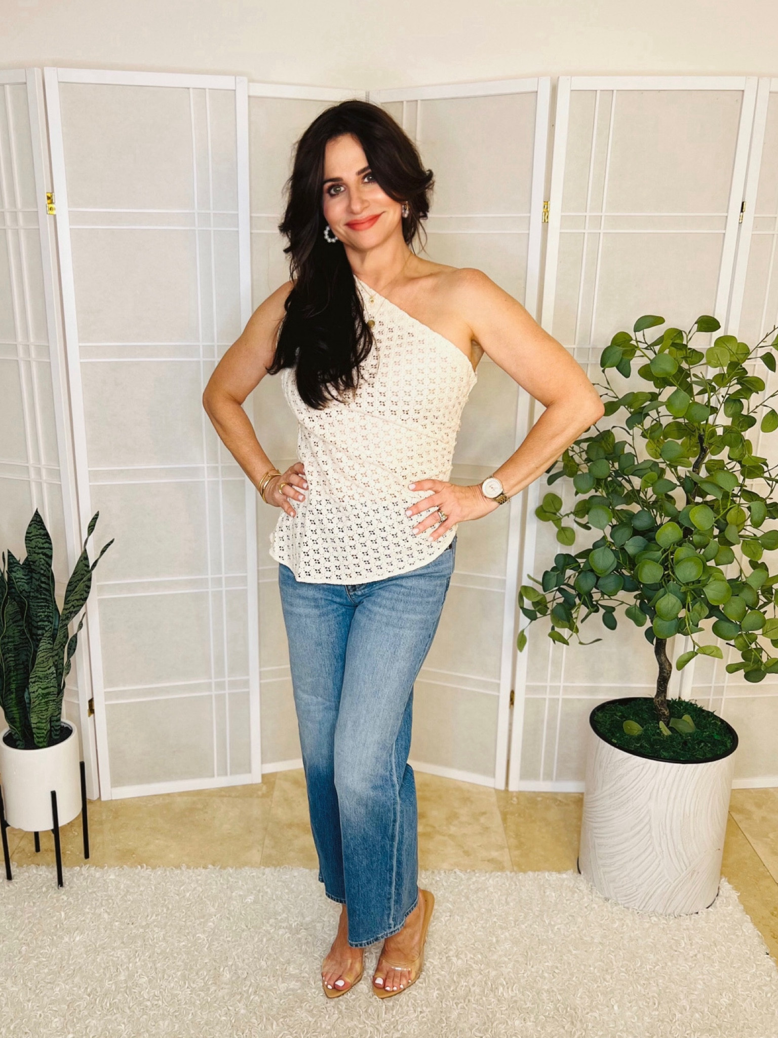 Top is a cute supper neutral. Wearing a sm , jeans 25 , heels TTS 

#LTKFindsUnder50 #LTKSaleAlert #LTKOver40