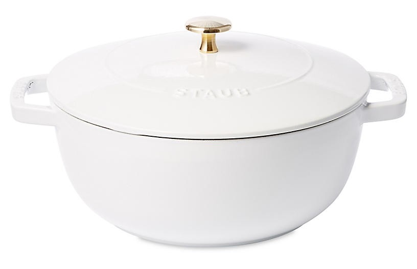 4-Qt Essential French Oven Baker, White/Brass | One Kings Lane