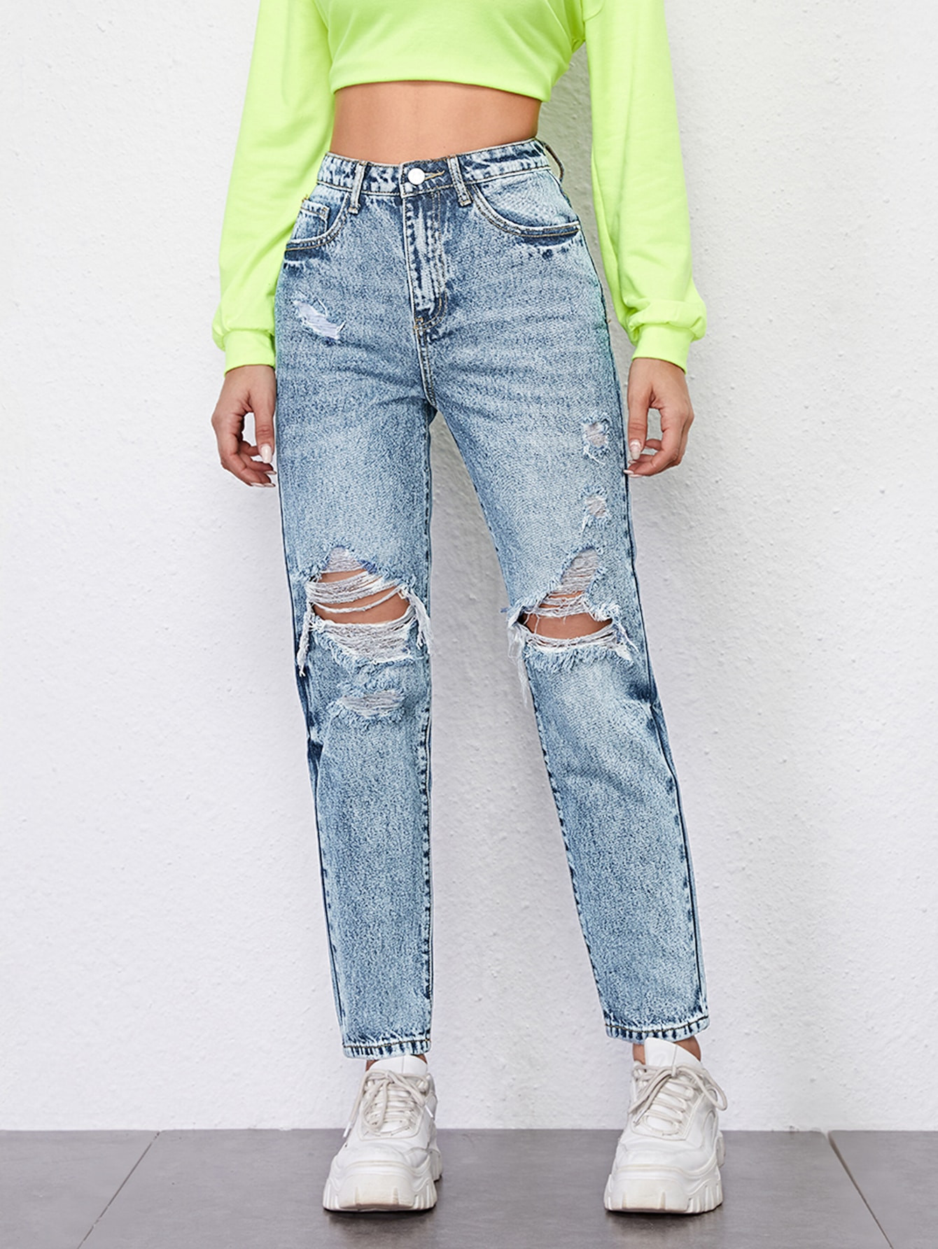 High Waist Ripped Mom Jeans | SHEIN
