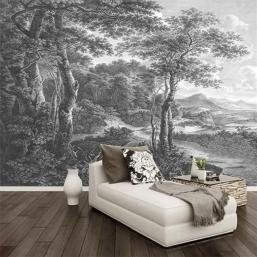 AOKMOG Hand Painted Black and White Forest Tree Wall Murals, Custom Photo Wallpaper Retro Wall Pa... | Amazon (US)