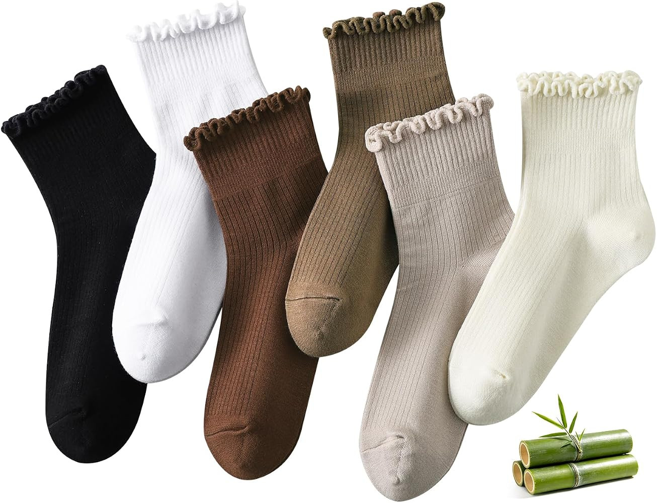 Women\u2019s Viscose from Bamboo Ruffle Ankle Socks, Soft Breathable Lettuce Edge Crew Socks,Cute... | Amazon (US)