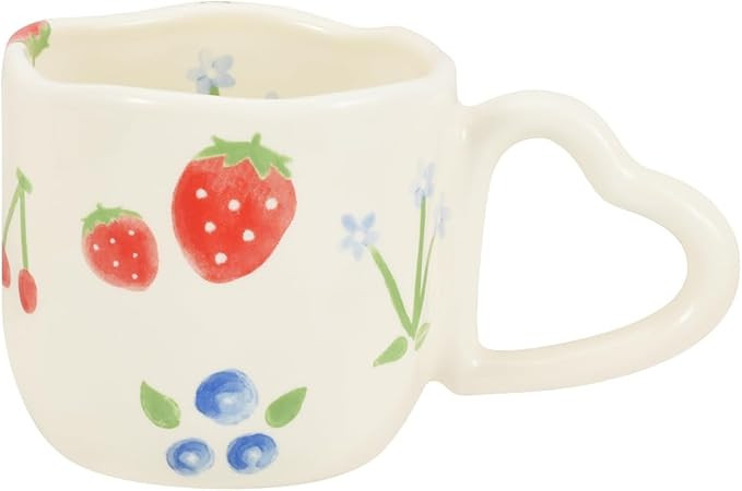 Koythin Ceramic Coffee Mug, Novetly Printed Flower Cup with Heart Shaped Handle for Office and Ho... | Amazon (US)