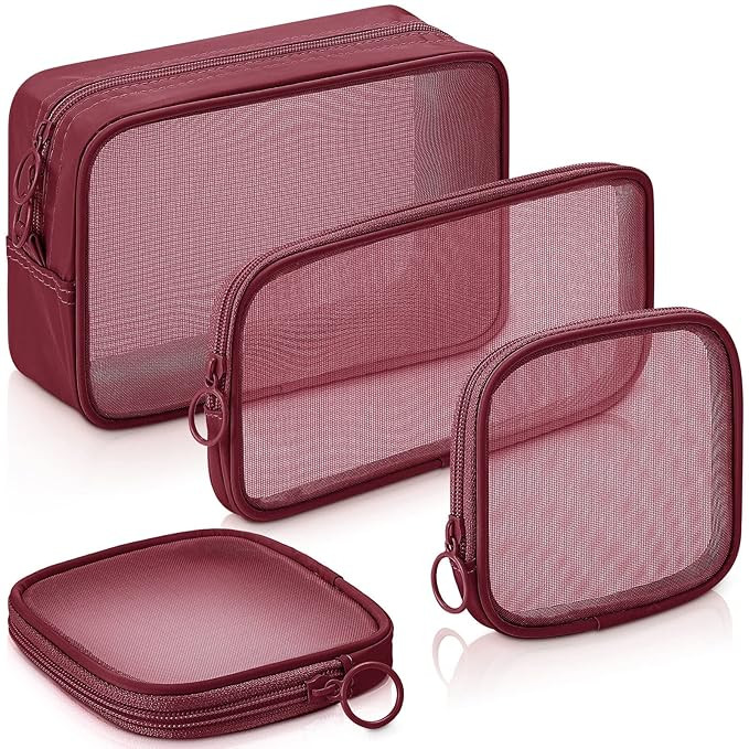 Weewooday 4 Pcs Mesh Makeup Bag Mesh Cosmetic Bag Travel Toiletry Pouch with Zipper Mini Makeup C... | Amazon (US)