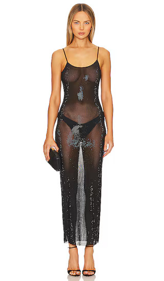 Mesh Scoop Maxi Slip Dress in Rhinestone Black | Revolve Clothing (Global)