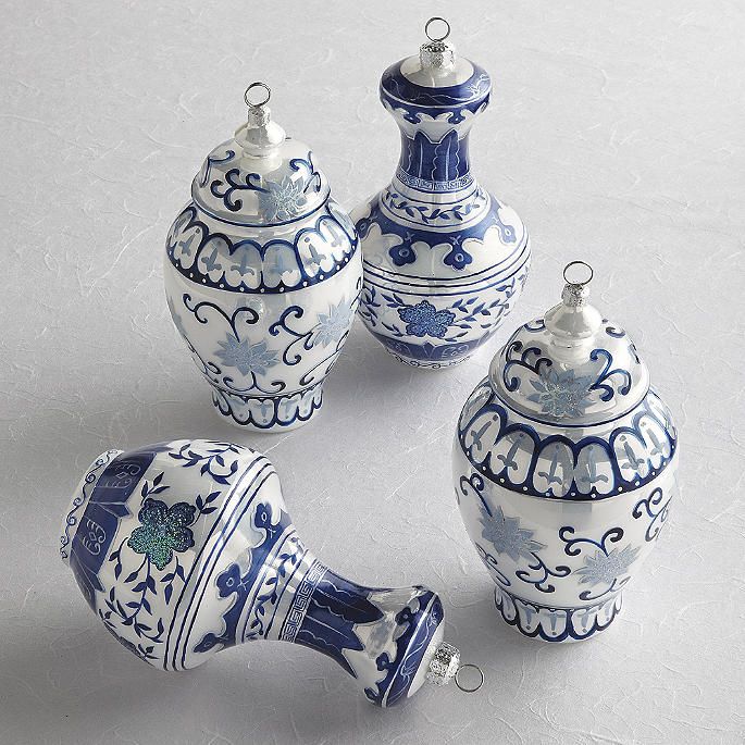 Ming Large Jar Ornaments in Blue/White, Set of four | Frontgate | Frontgate