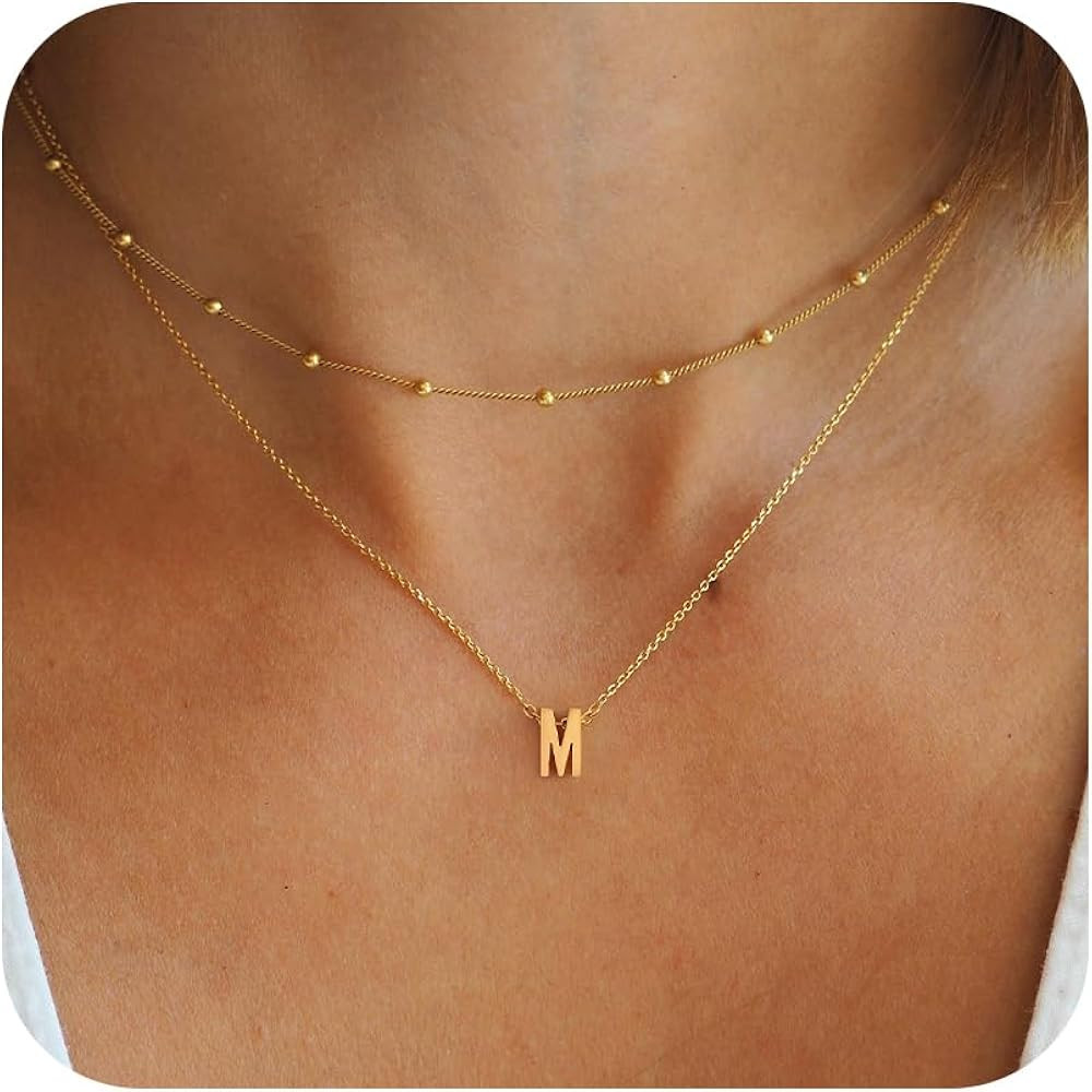 Initial Necklaces for Women - Dainty 18K Gold Filled Layered Initial Necklace Tiny A-Z Pendant Ch... | Amazon (US)