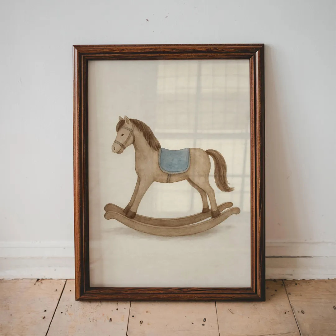 Vintage Rocking Horse Nursery Art Print for Boys Room Classic Toy Wall Decor Printable Kids Room ... | Etsy (US)