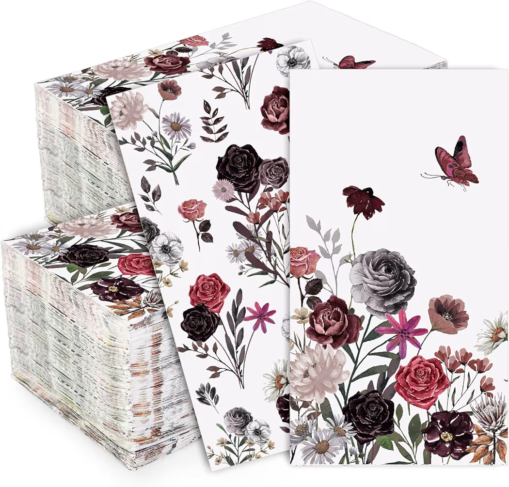 Whaline 100Pcs Halloween Floral Guest Napkins Watercolor Flowers Double-Sided Disposable Dinner H... | Amazon (US)