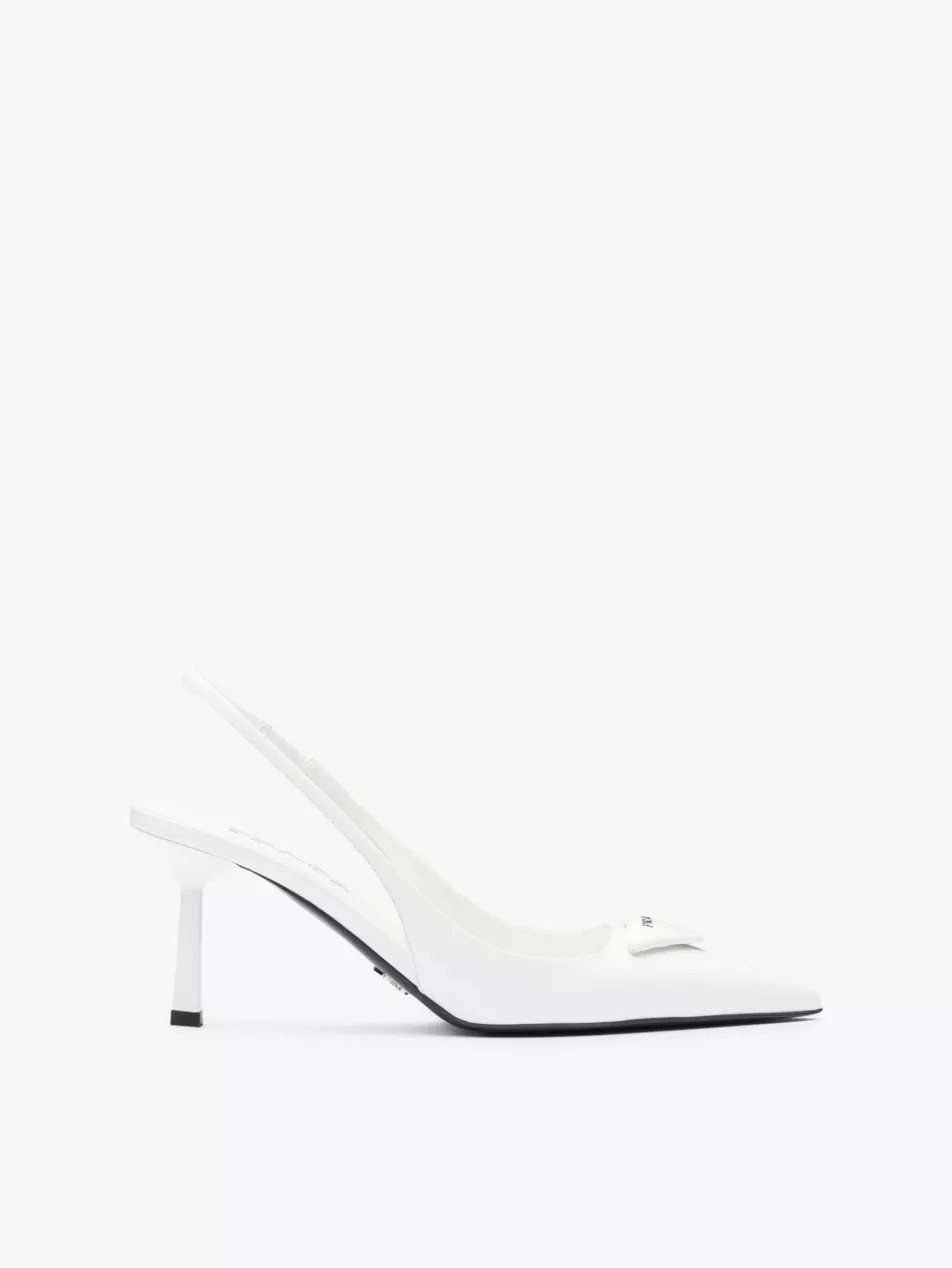 Logo-plaque slingback heeled leather pumps | Selfridges