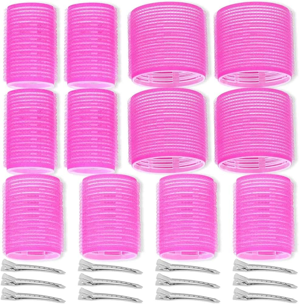 Self Grip Hair Rollers Curlers 24 Pcs Set with 12Pcs Hair Rollers 3 Sizes (4 Jumbo, 4 Large & 4 M... | Amazon (US)