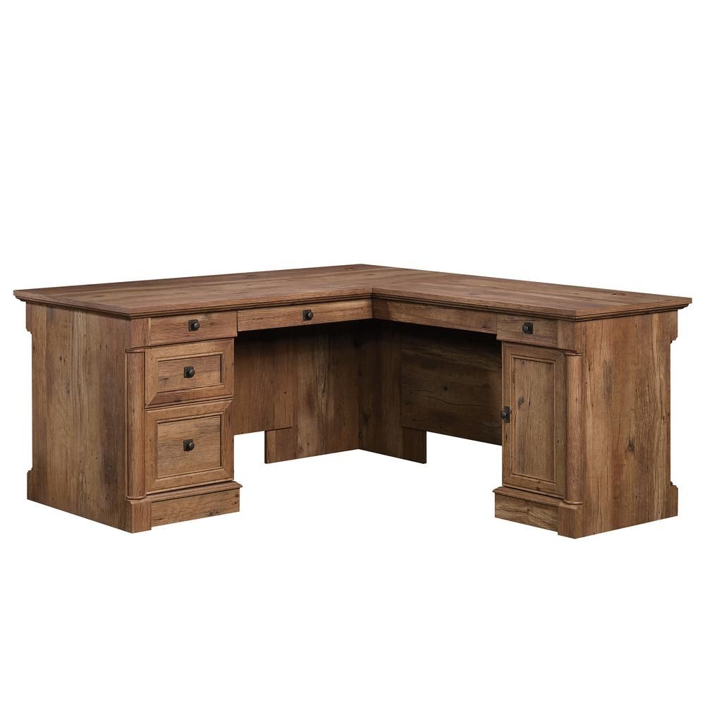 SAUDER Palladia Vintage Oak L-Shaped Desk | The Home Depot