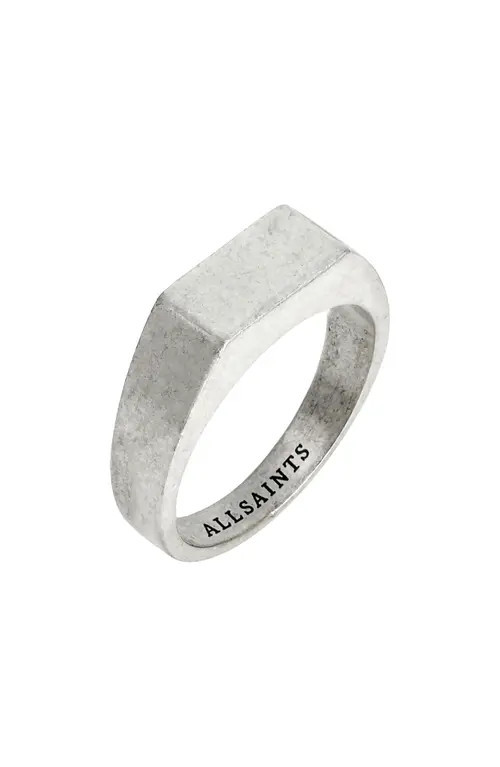 AllSaints Men's Rectangle Flat Signet Ring in Warm Silver at Nordstrom, Size 9 | Nordstrom