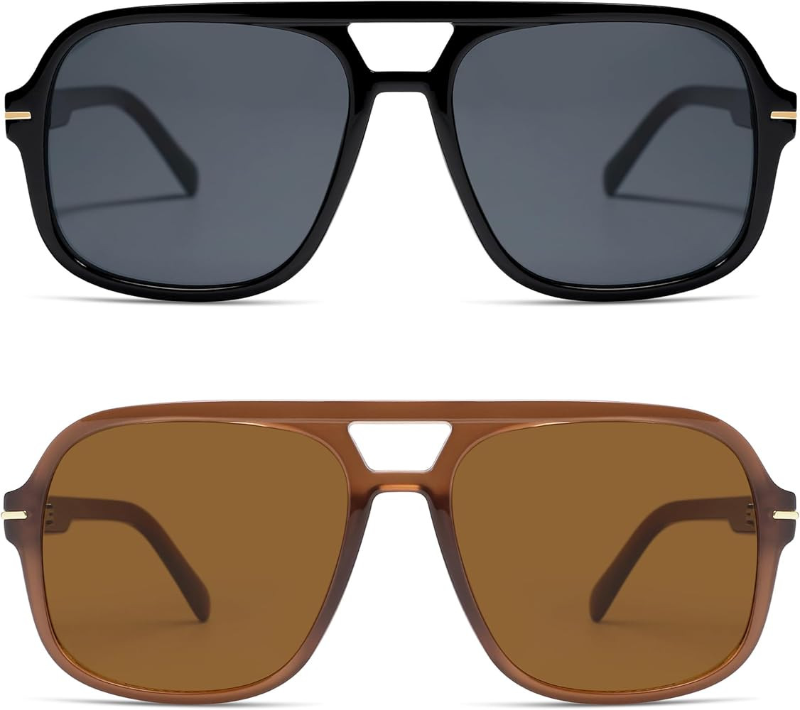 Retro Trendy Square Aviator Sunglasses Womens Mens 70s Classic Vintage Oversized Sun Glasses AR82... | Amazon (US)