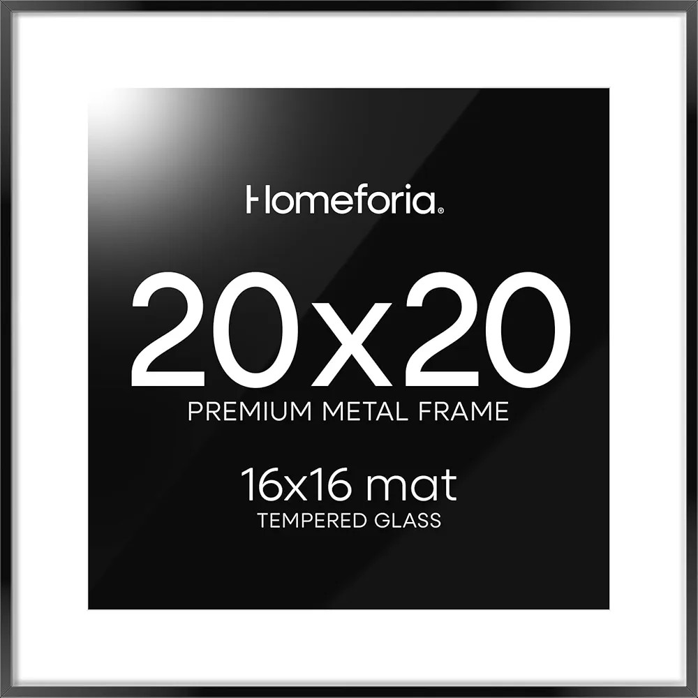 Homeforia 20x20 Black Frame Matted to 16x16 - Metal 20 x 20 Picture Frames For Wall - Aluminum 20... | Amazon (US)