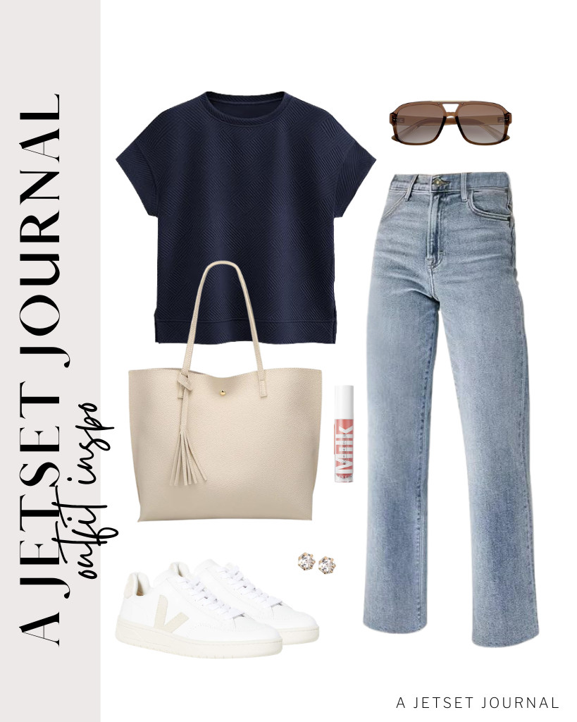 This navy textured knit top and straight-leg jeans from KDF look awesome together! To style this fit, wear these Veja sneakers and use Dreubea’s stylish leather tote and aviator sunnies. Finish the look with these stud earrings and a glossy lip balm.

#LTKSeasonal #LTKSaleAlert #LTKTravel 

 