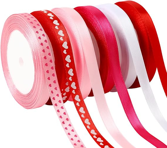 DECYOOL Valentine's Day Ribbon, 6 Rolls 150 Yards Thin Satin Ribbon for Gift Wrapping Crafts and ... | Amazon (US)