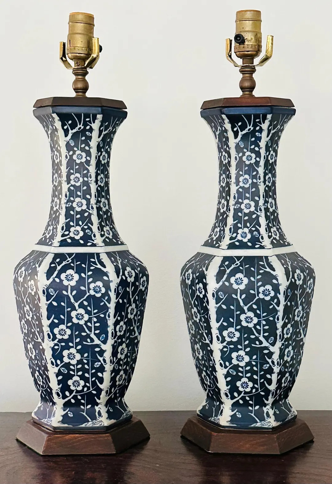 Pair Tall Blue and White Chinoiserie Table Lamps with Shades | Etsy (US)