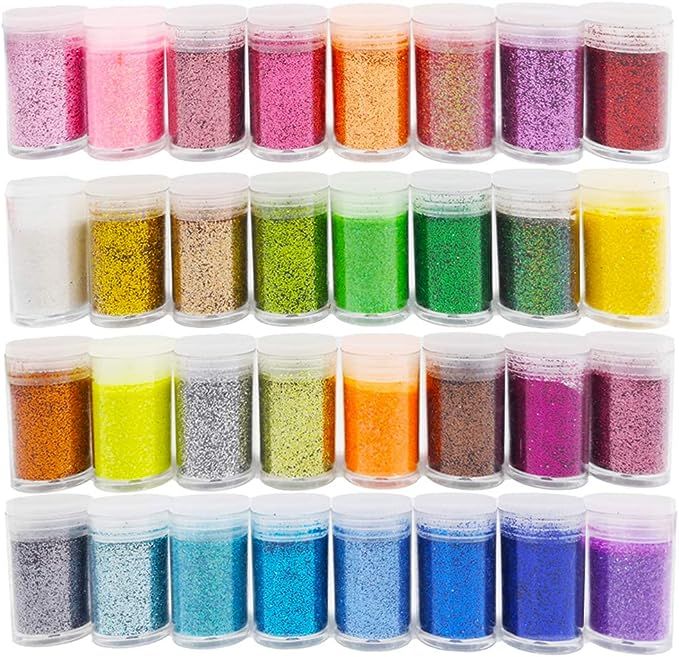 32 Colors Glitter Powder,Fine Slime Glitter,Glitter Set for Art and Crafts,Paint,Scrapbook,Nail,E... | Amazon (US)