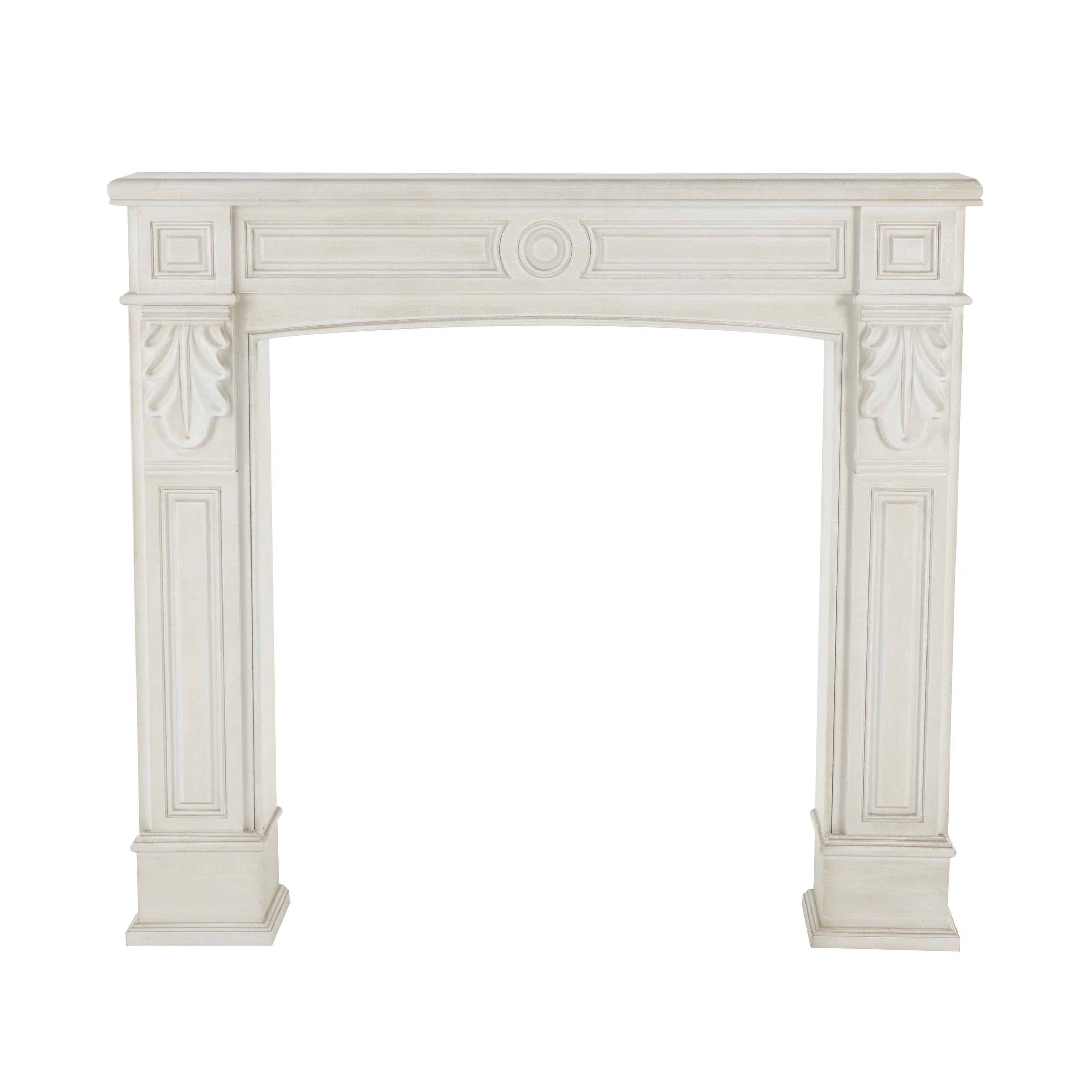 Cole And Grey Wooden Freestanding Fireplace Mantle With Leaf Accents | Wayfair North America