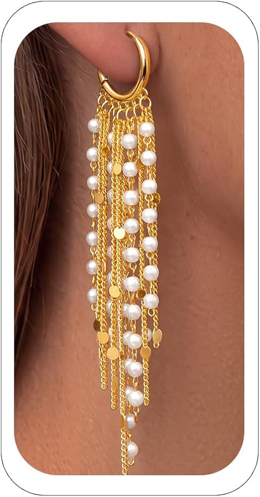 Long Gold Statement Dangle Earrings for Women, 14K Gold Plated HOCO Prom Jewelry Hypoallergenic D... | Amazon (US)