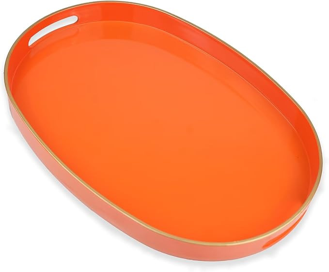 Orange Oval Decorative Tray with Handles, Versatile Serving Tray for Coffee Table, Ottoman, Ideal... | Amazon (US)