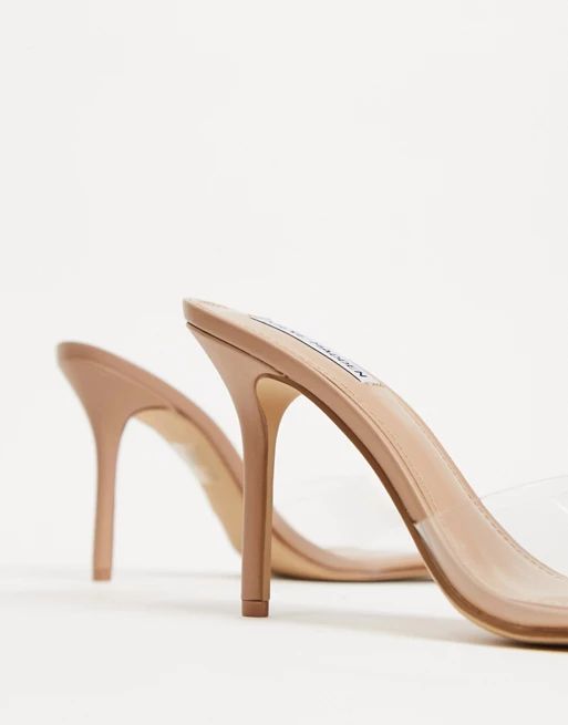 Steve Madden Signal heeled open toe mules in clear | ASOS (Global)
