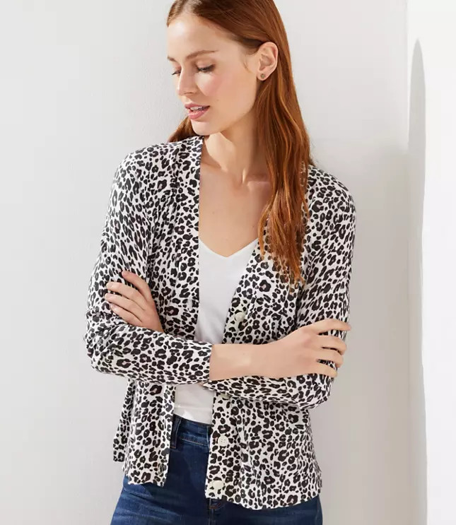 Leopard Print Signature V-Neck Cardigan | LOFT | LOFT