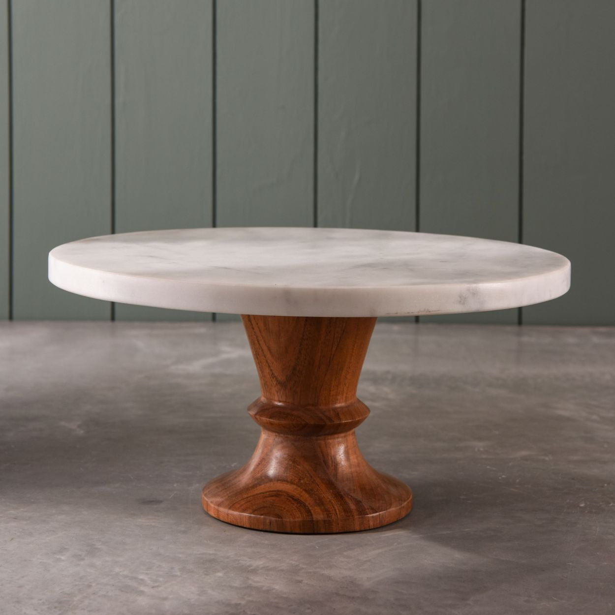 Marble and Acacia Rimmed Stem Rotating Cake Stand | Magnolia