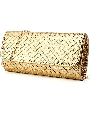 Gurina Woven Texture PU Clutch Purse for Women - Sleek Evening Bag, Perfect for Formal Events, We... | Amazon (US)