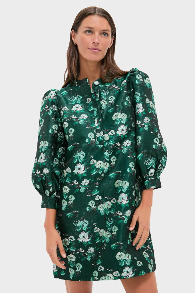 Emerald Magnolia Floral Jacquard Samantha Dress | Tuckernuck (US)