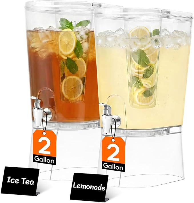 2 Gallon Drink Dispenser for Parties 2 Pcs, Large Plastic Beverage Container for Juice/Tea/Soda w... | Amazon (US)