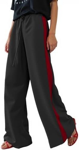 Women's Casual Pants Drawstring Leopard Print Color Block Side Striped Straight Leg Wide Leg Loos... | Amazon (US)