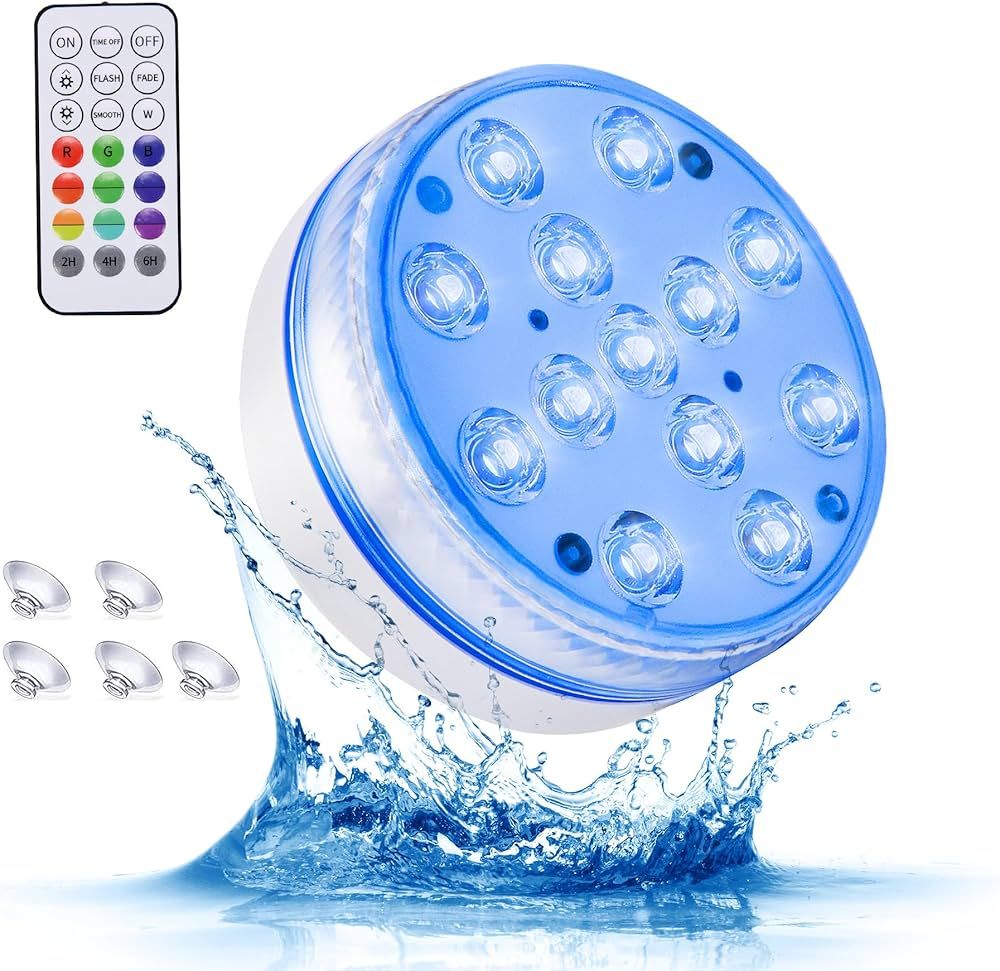 Waterproof Pool Lights Underwater - Submersible LED Lights with Remote 4 Magnets and Suction Cups... | Amazon (CA)