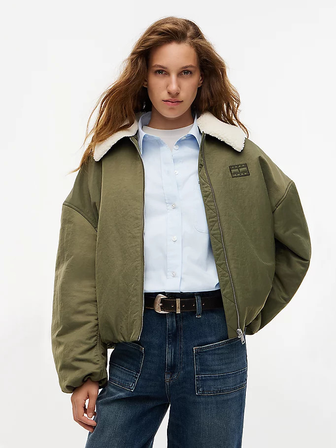 Faux Fur Collar Oversized Bomber Jacket | Tommy Hilfiger UK