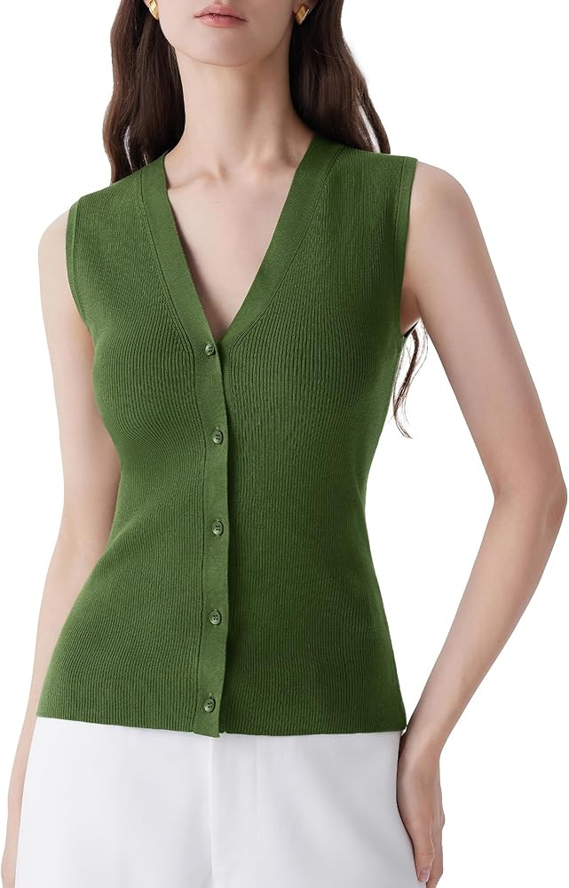 SUUKSESS Women Button Down Vest Tops Summer V Neck Sleeveless Tank Tops Business Casual Sweater V... | Amazon (US)